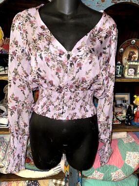 AUTHENTIC INTERMIX ELIN FLORAL 100% SILK FLORAL PRINT CROP BODYCON FLOWY TOP S/M